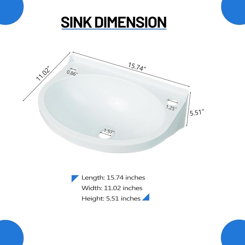 shawoo Small Bathroom Sink Wall Mount Bathroom Sink Wash basin, No-Drill Installation Self-Adhesive Sink 15.7 x 11 Inch with 1.26/0.86 Inch Faucet Hole, Mini Rv sink Plastic Sink for Home, Dorm, Garage - Image 4